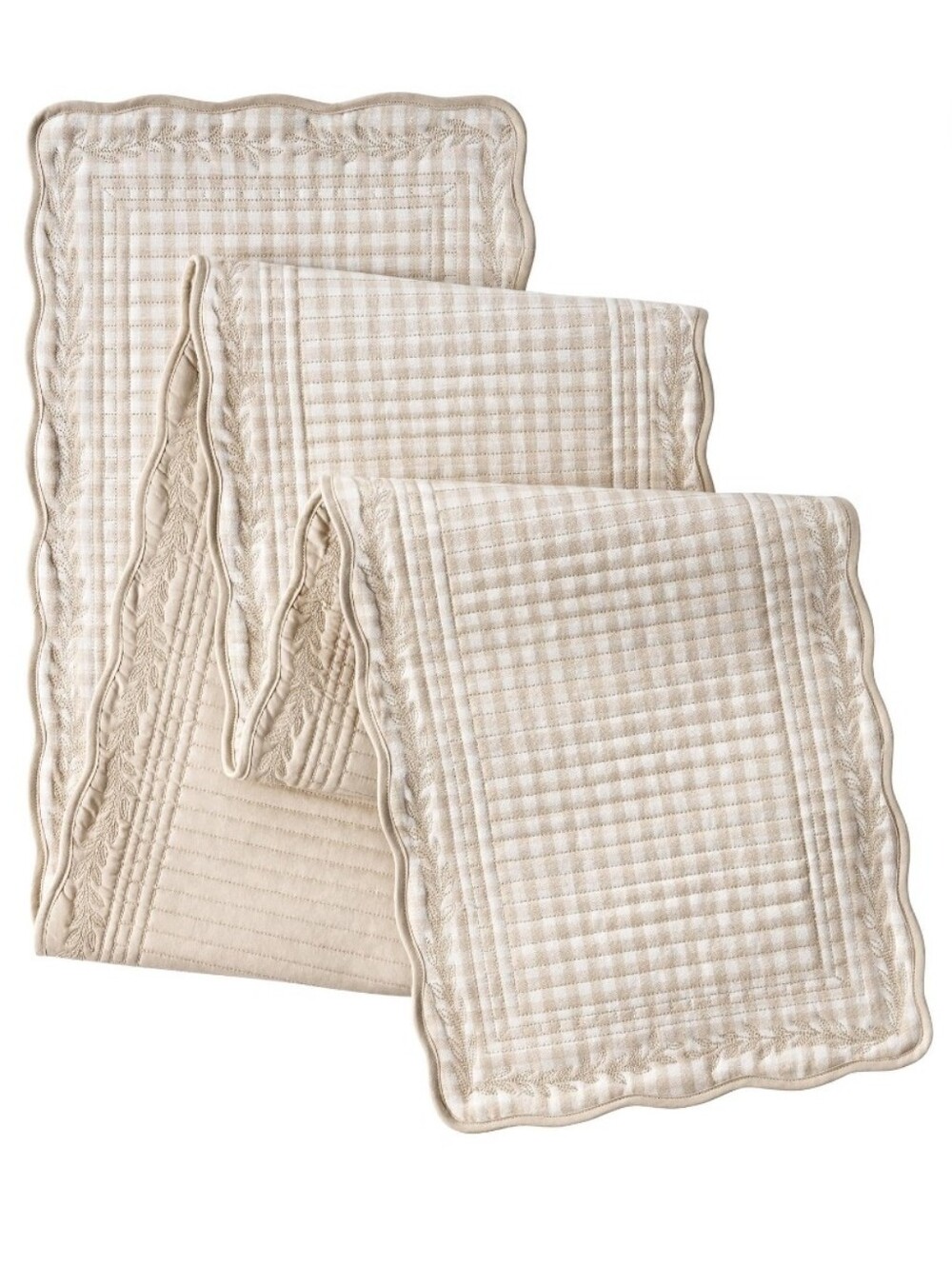 ❤️ New The Pioneer Woman Mini Gingham Beige Quilted Table Runner